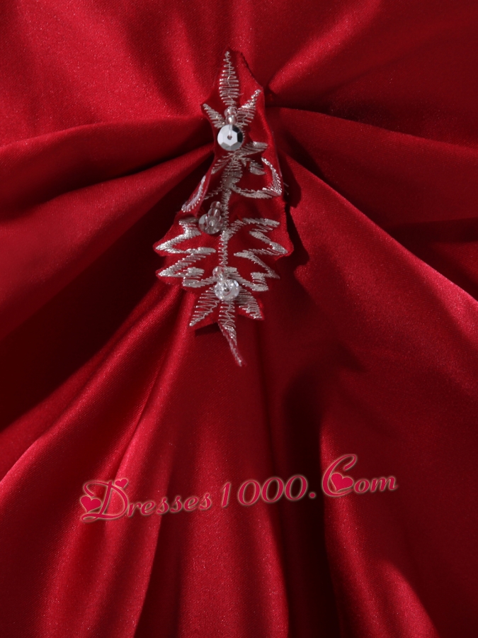 Wine Red Embroidery Pick-ups Chapel Train Ball Gown Wedding Dress