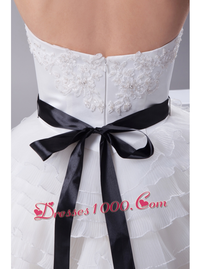 A-line / Princess Ruffled Layers Knee-length Sash Wedding Dress