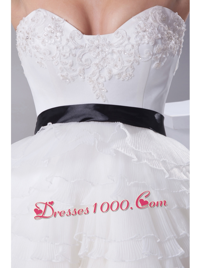 A-line / Princess Ruffled Layers Knee-length Sash Wedding Dress