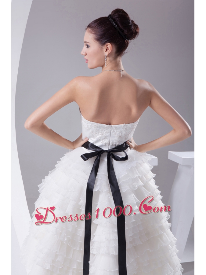 A-line / Princess Ruffled Layers Knee-length Sash Wedding Dress