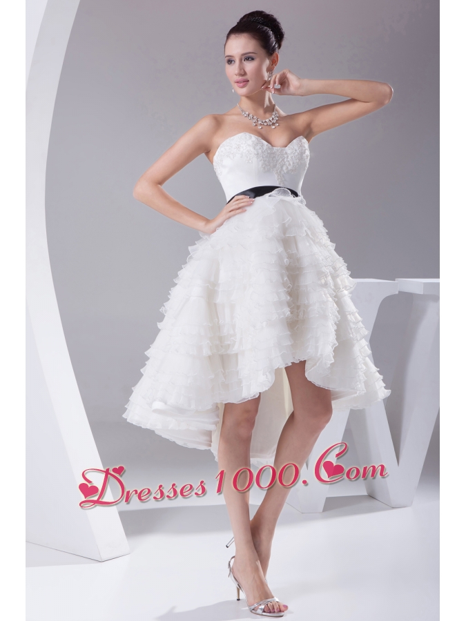 A-line / Princess Ruffled Layers Knee-length Sash Wedding Dress