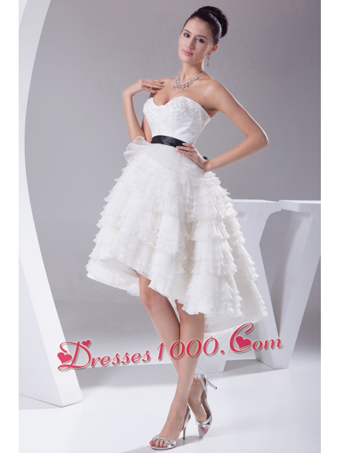 A-line / Princess Ruffled Layers Knee-length Sash Wedding Dress