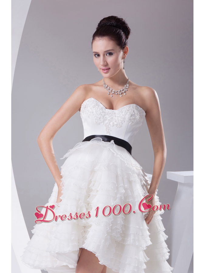 A-line / Princess Ruffled Layers Knee-length Sash Wedding Dress