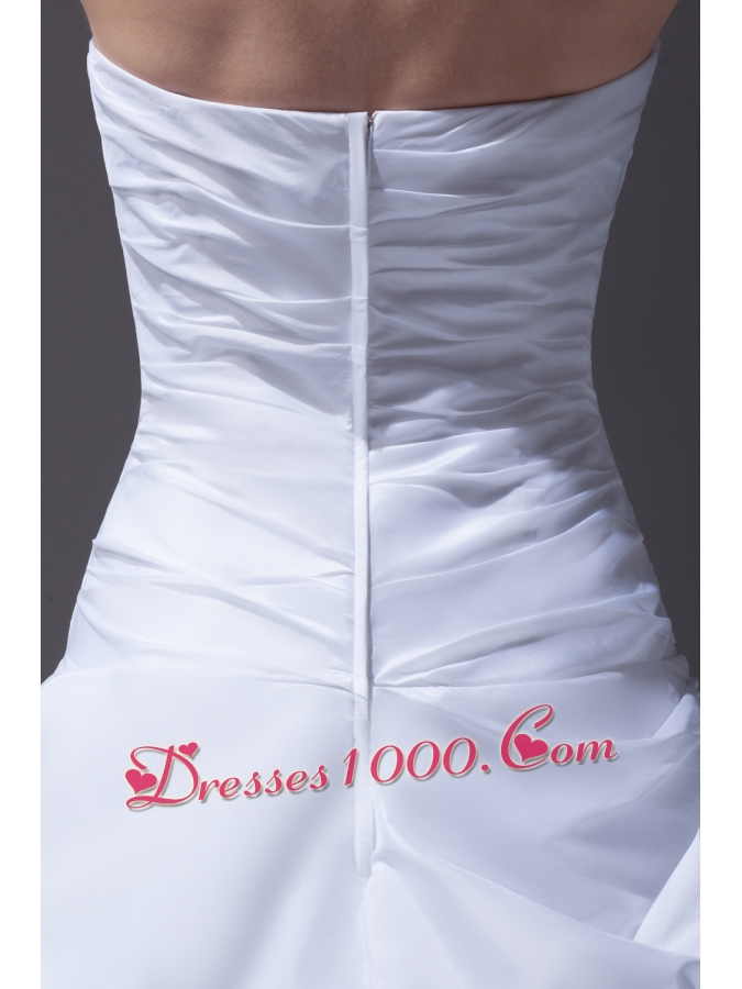 A-line Hand Made Flowers Pick-ups Strapless Wedding Dress