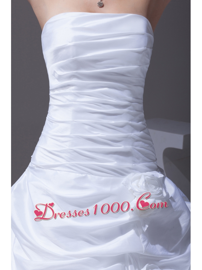A-line Hand Made Flowers Pick-ups Strapless Wedding Dress