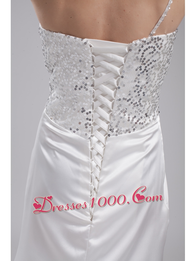 A-line One Shoulder Sequins Beading Wedding Dress