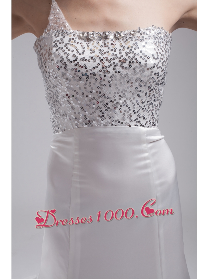 A-line One Shoulder Sequins Beading Wedding Dress