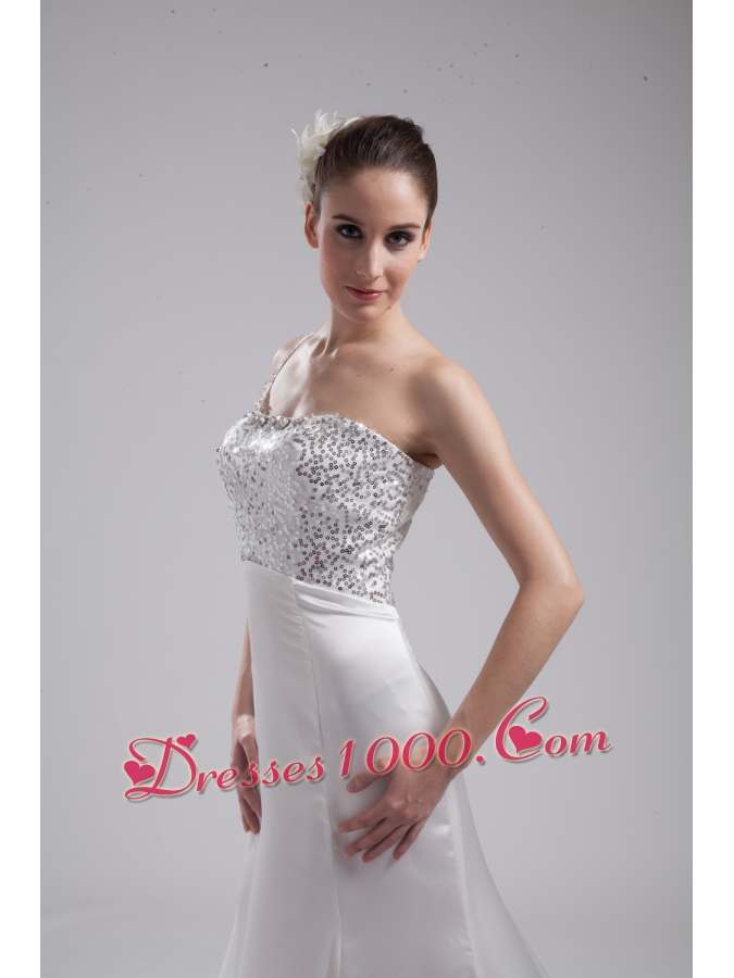 A-line One Shoulder Sequins Beading Wedding Dress