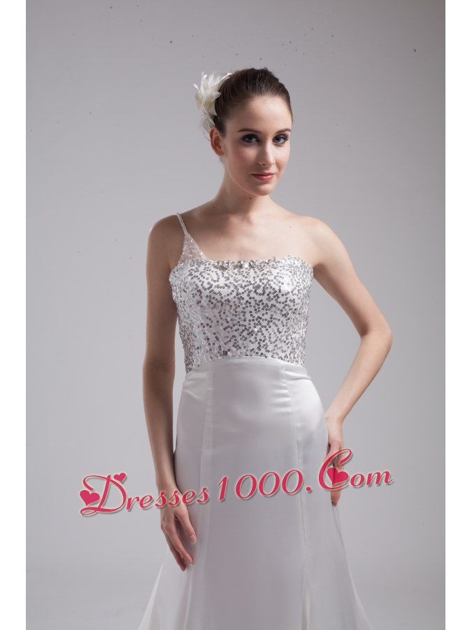 A-line One Shoulder Sequins Beading Wedding Dress