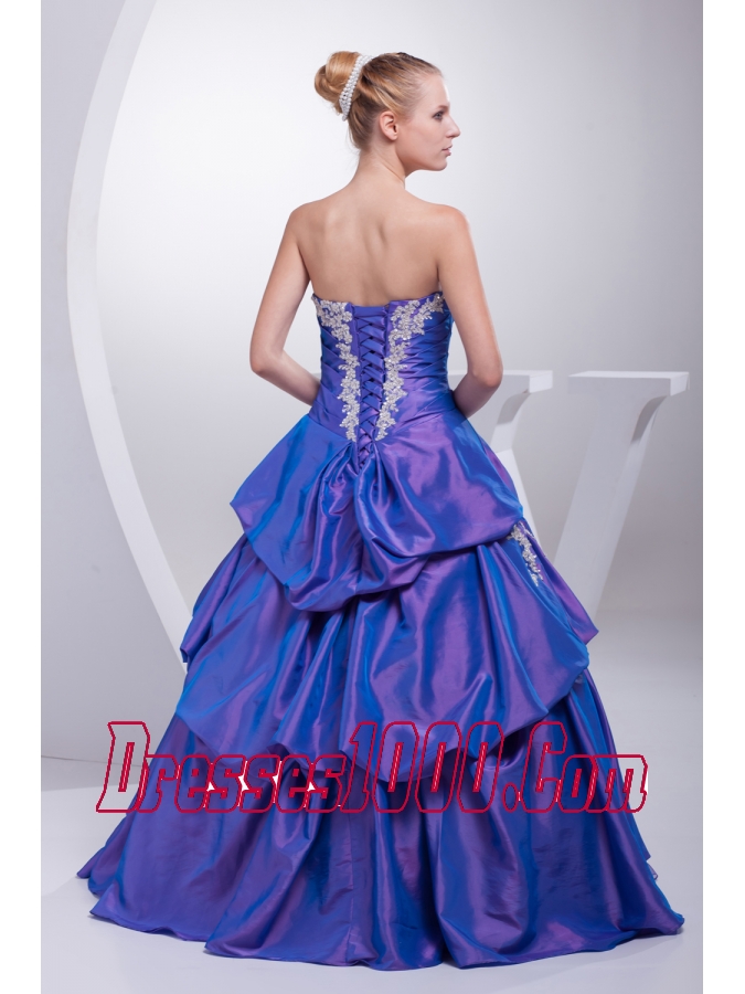 A-line Purple Pick-ups Appliques Hand Made Flower Quinceanera Dress