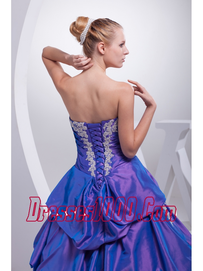 A-line Purple Pick-ups Appliques Hand Made Flower Quinceanera Dress