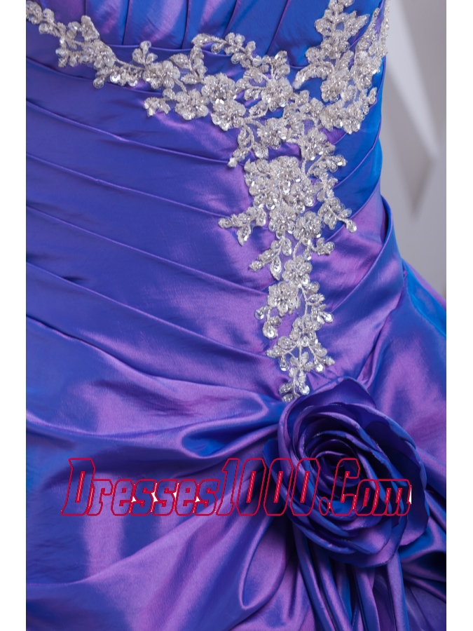 A-line Purple Pick-ups Appliques Hand Made Flower Quinceanera Dress