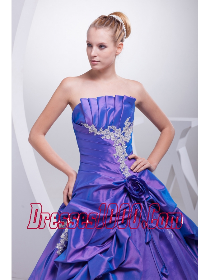 A-line Purple Pick-ups Appliques Hand Made Flower Quinceanera Dress