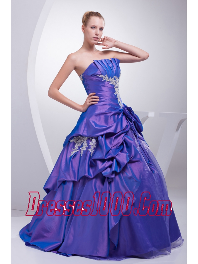 A-line Purple Pick-ups Appliques Hand Made Flower Quinceanera Dress