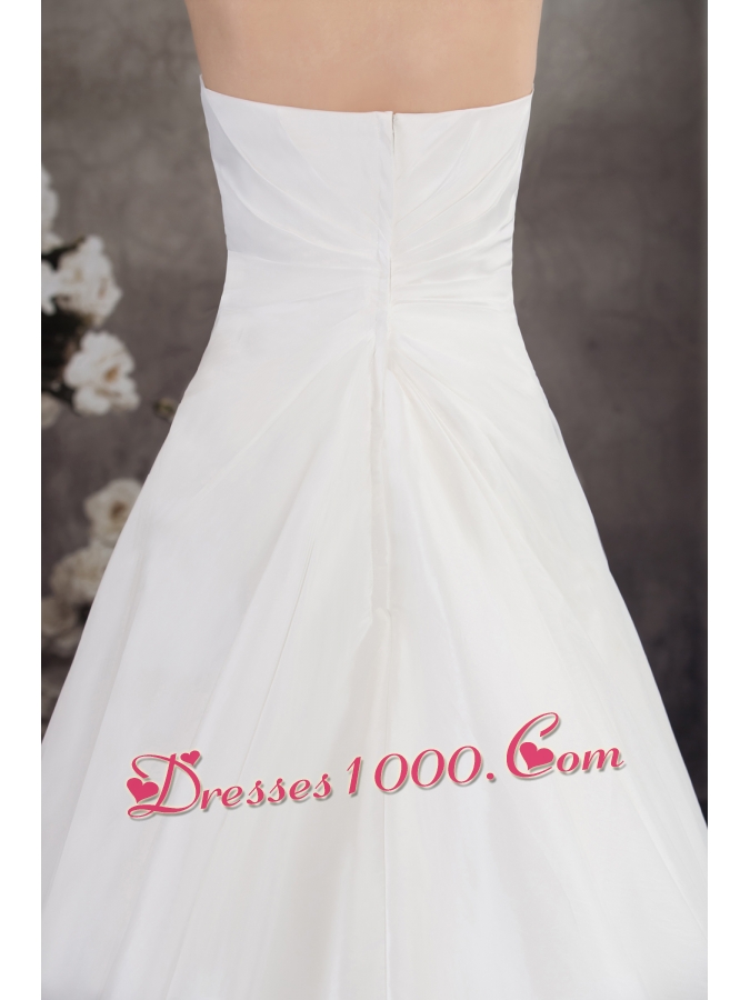 A-line Strapless Hand Made Flower Appliques Court Train Wedding Dress