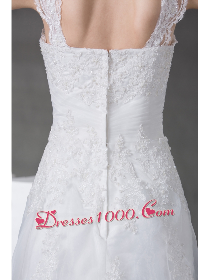 A-line Straps Lace Court Train Wedding Dress
