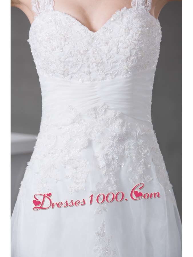 A-line Straps Lace Court Train Wedding Dress