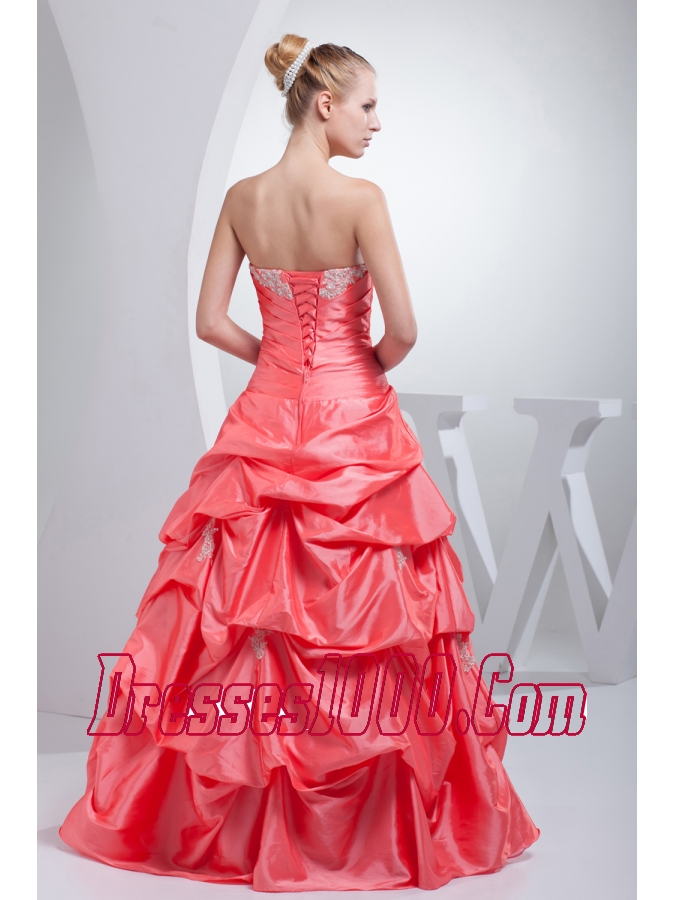 A-line Watermelon Red Pick-ups Appliques Quinceanera Dress