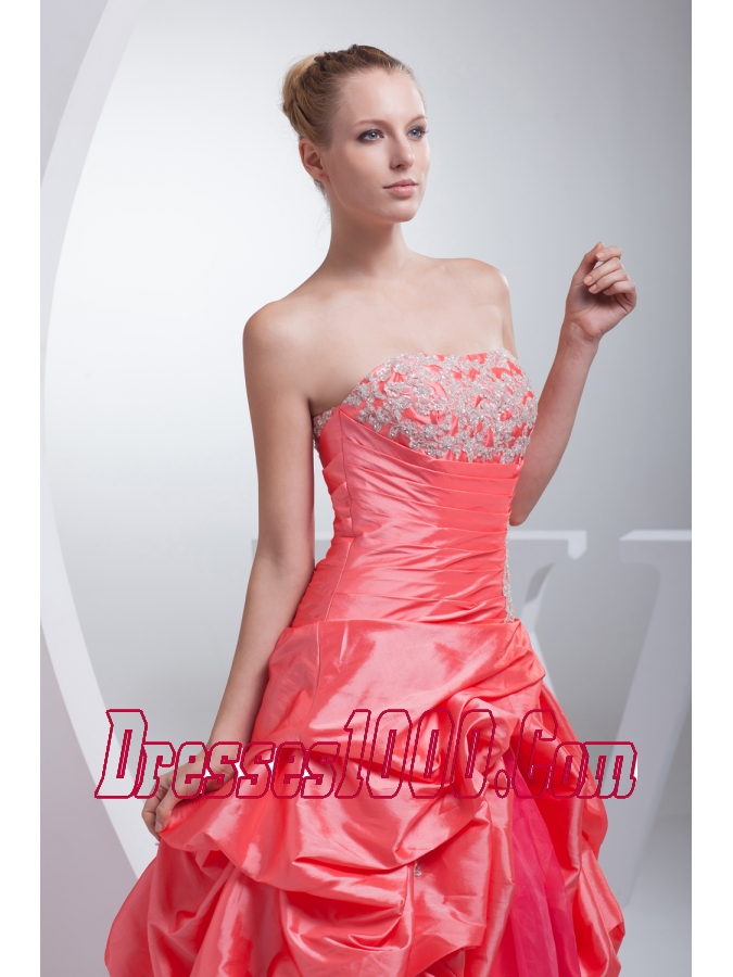 A-line Watermelon Red Pick-ups Appliques Quinceanera Dress