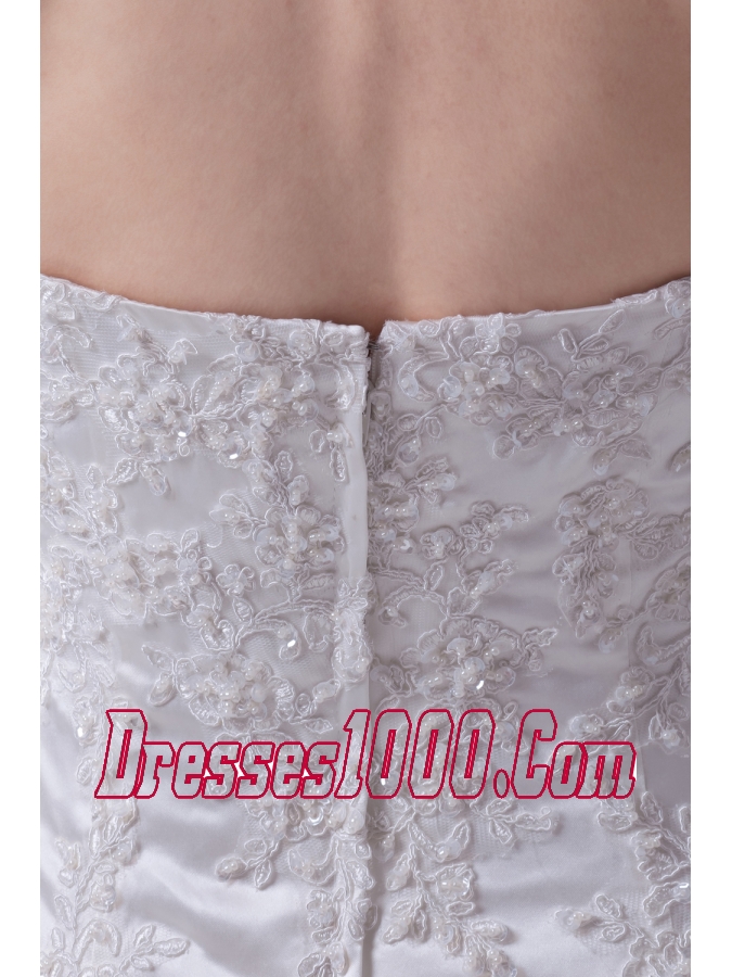 Appliques High Neck Taffeta Wedding Dress with Court Train