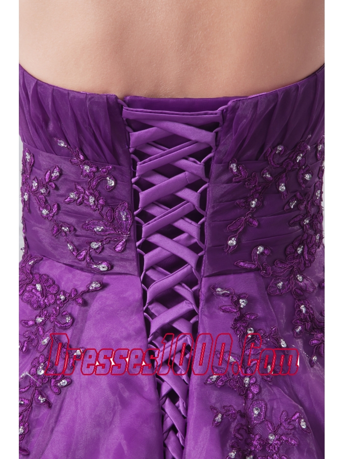 Appliques Sweetheart A-Line Chapel Train Wedding Dress in Purple