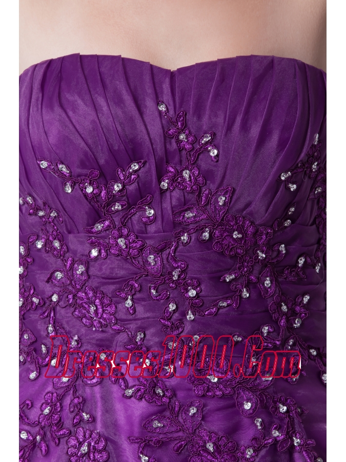 Appliques Sweetheart A-Line Chapel Train Wedding Dress in Purple