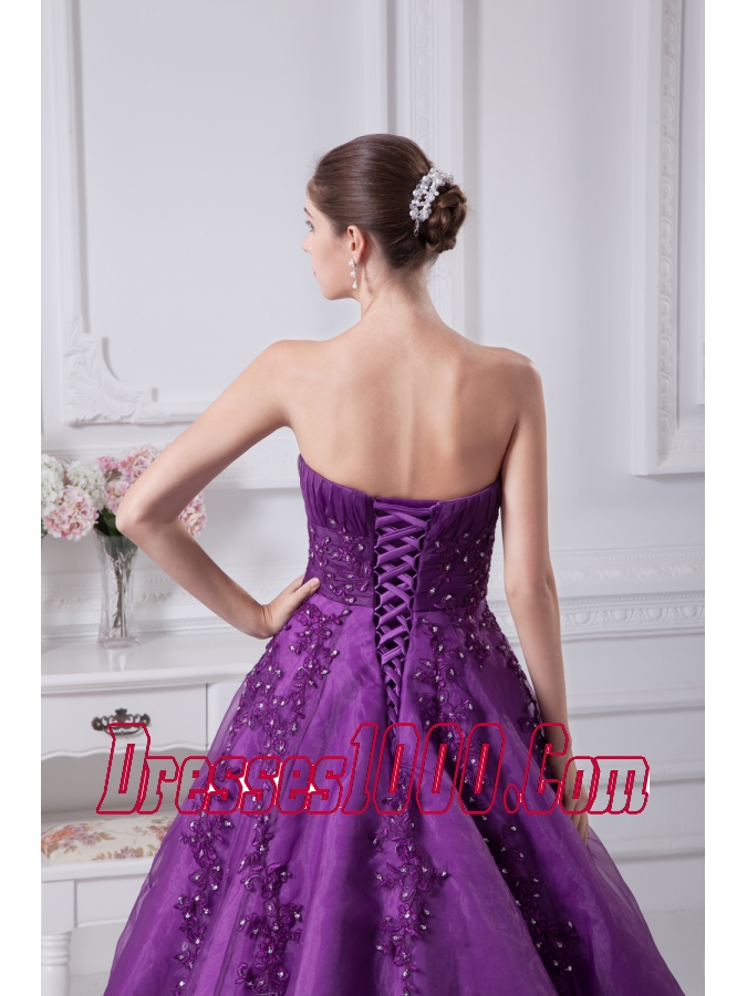 Appliques Sweetheart A-Line Chapel Train Wedding Dress in Purple