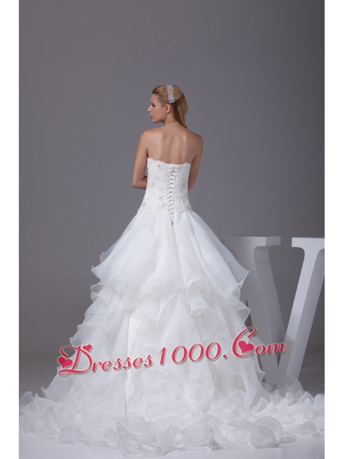 Appliques With Beading Strapless Ruffles A-line Wedding Dress
