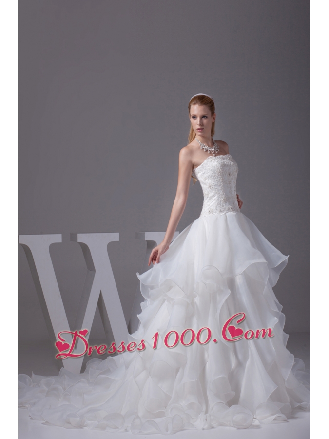 Appliques With Beading Strapless Ruffles A-line Wedding Dress