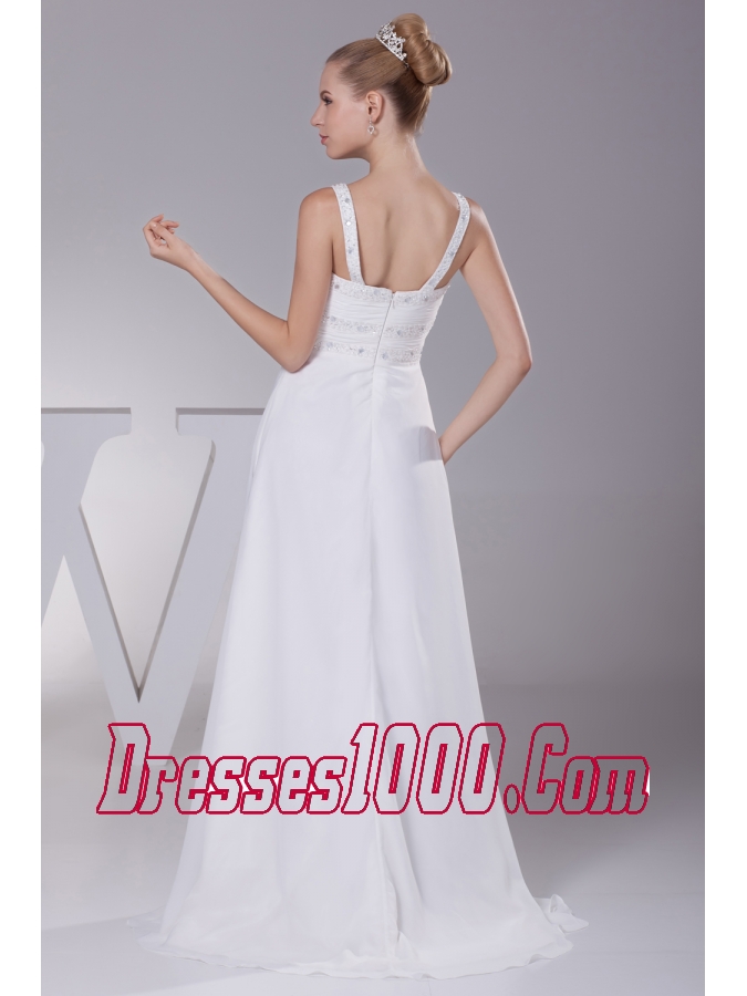Beading and Ruching Straps Empire Long Wedding Dress