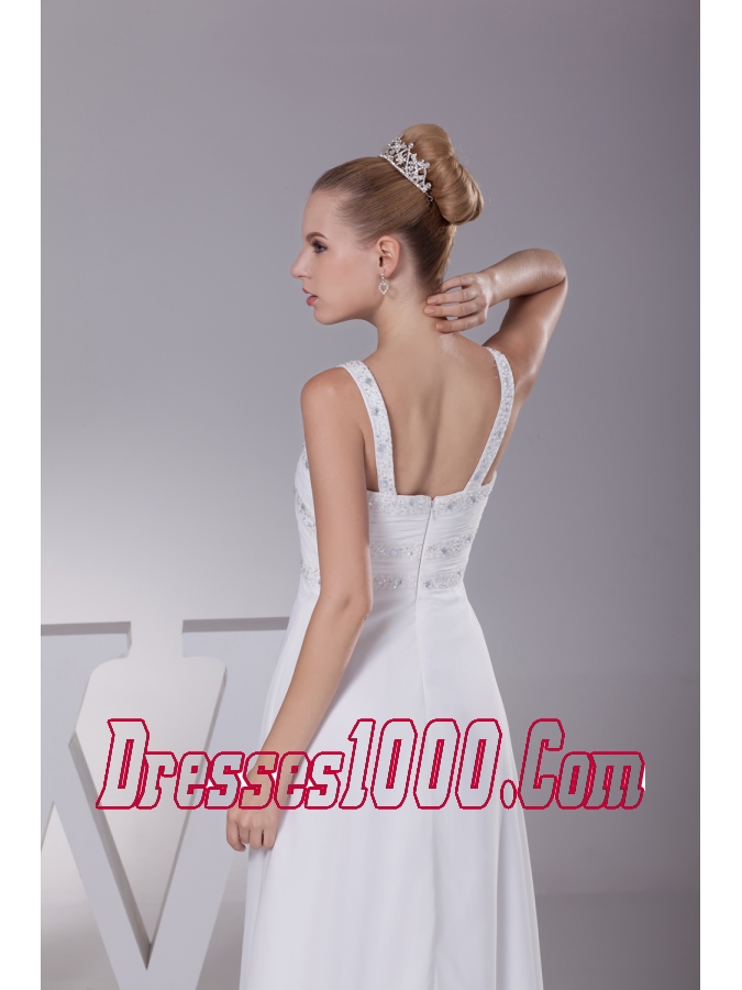 Beading and Ruching Straps Empire Long Wedding Dress