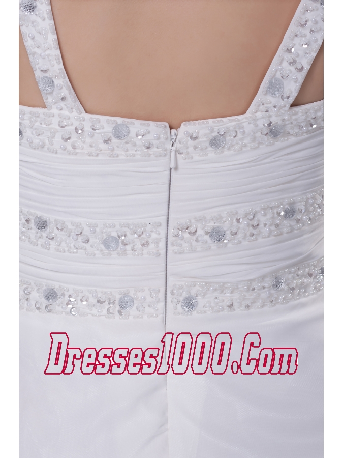 Beading and Ruching Straps Empire Long Wedding Dress