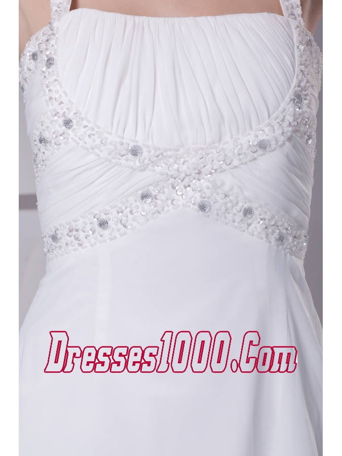 Beading and Ruching Straps Empire Long Wedding Dress