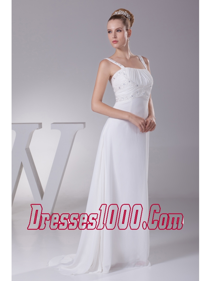 Beading and Ruching Straps Empire Long Wedding Dress
