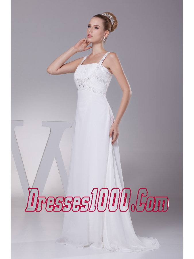 Beading and Ruching Straps Empire Long Wedding Dress