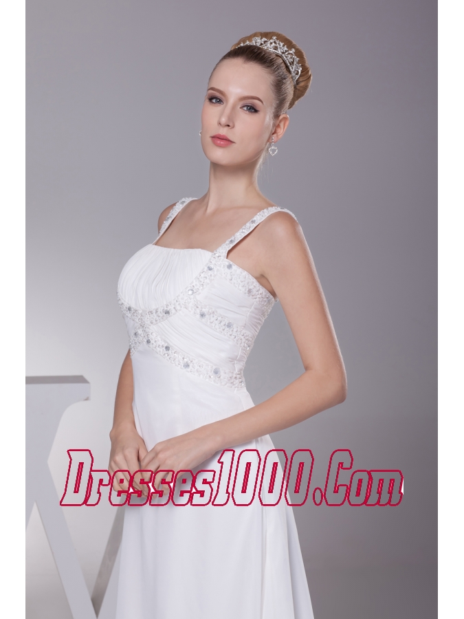 Beading and Ruching Straps Empire Long Wedding Dress