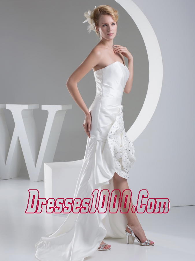 Beading Hand Made Flower Sweetheart High-low Wedding Dress