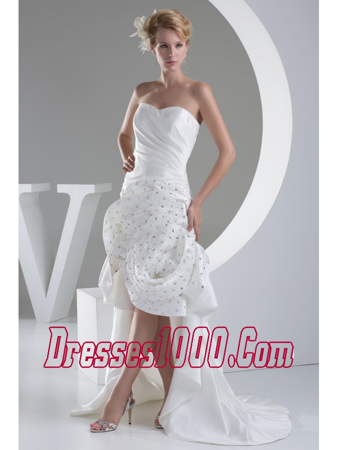 Beading Hand Made Flower Sweetheart High-low Wedding Dress
