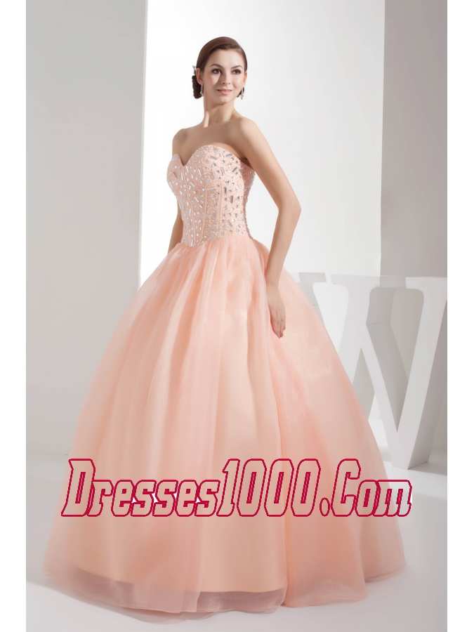 Beading Sweetheart Ball Gown Floor-length Watermelon Quinceanera Dress