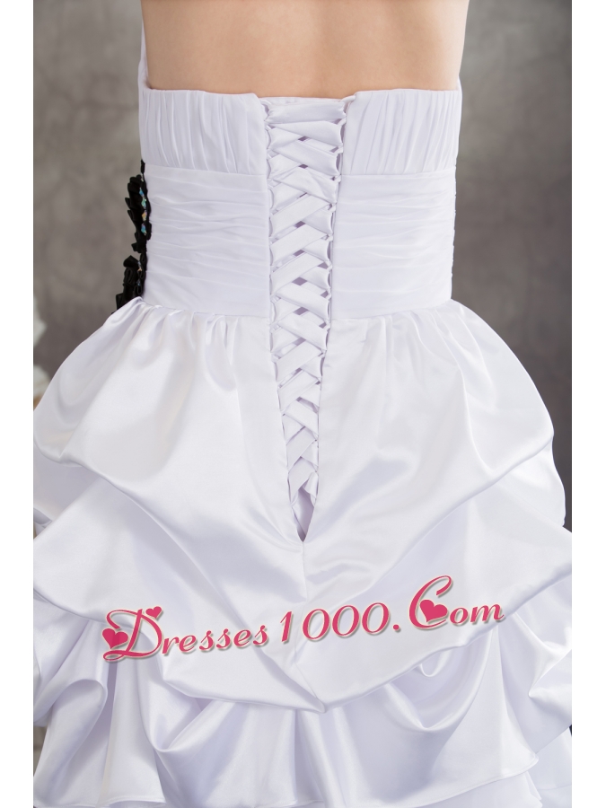 Black Hand Made Flowers Halter Top Princess Short Wedding Dress