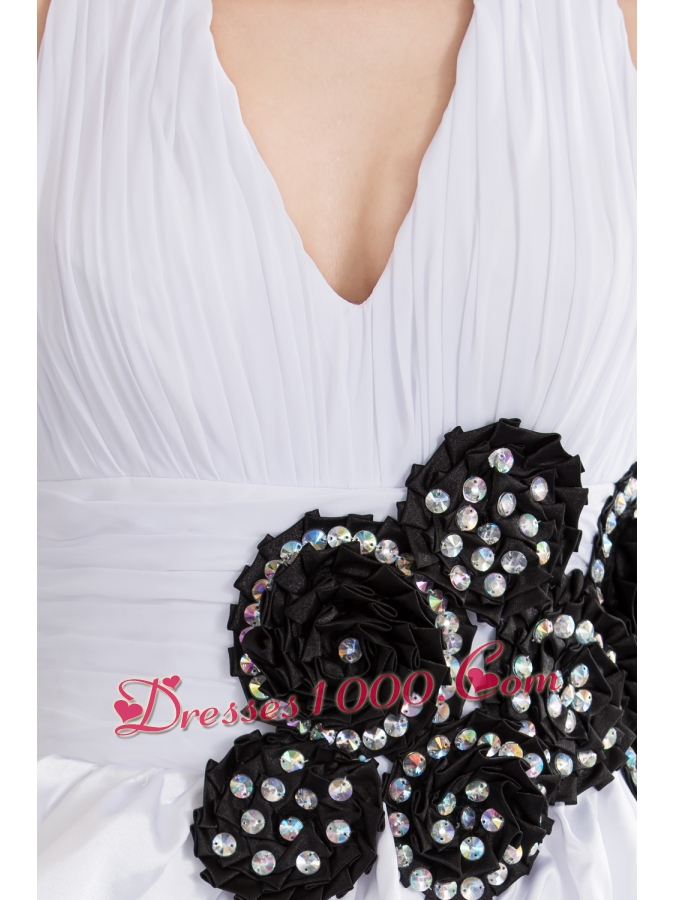 Black Hand Made Flowers Halter Top Princess Short Wedding Dress