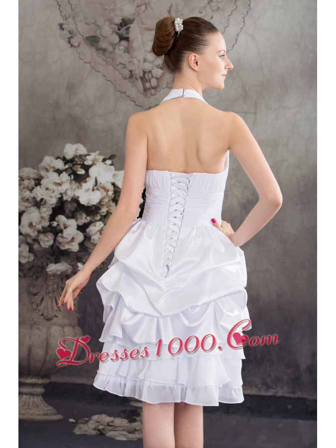 Black Hand Made Flowers Halter Top Princess Short Wedding Dress