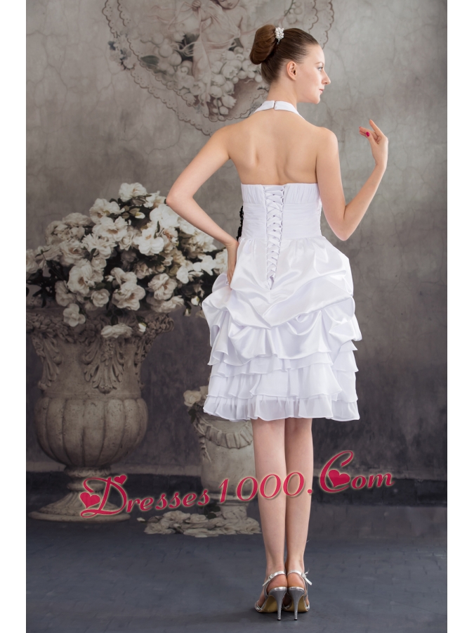 Black Hand Made Flowers Halter Top Princess Short Wedding Dress