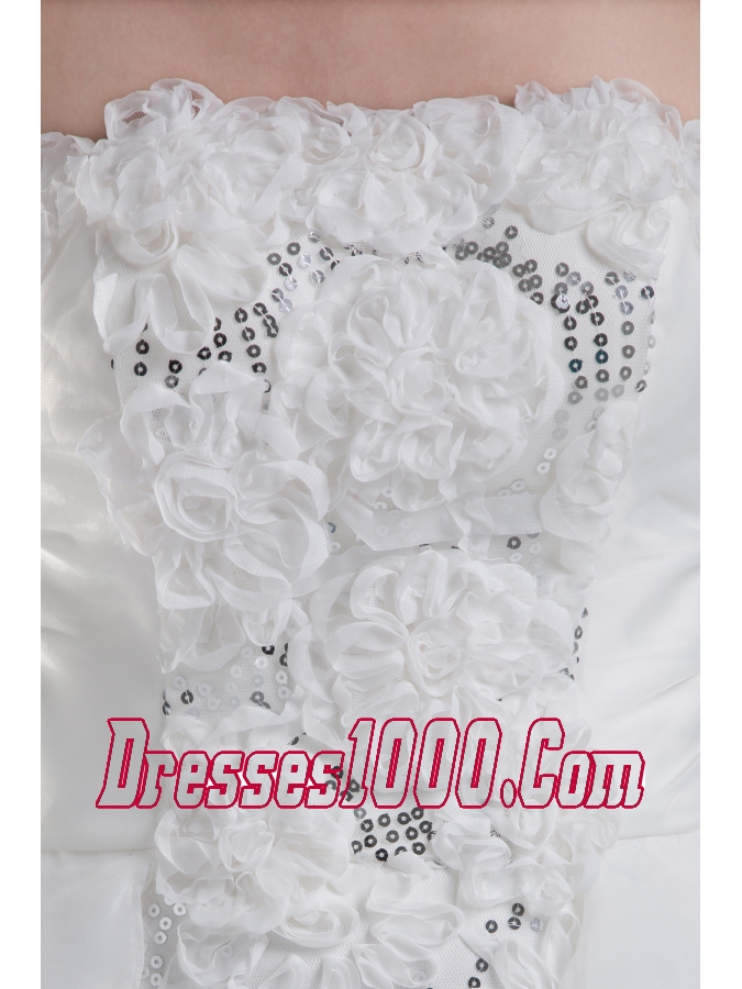 Discount Hand Made Flowers High Low Strapless Prom Dress