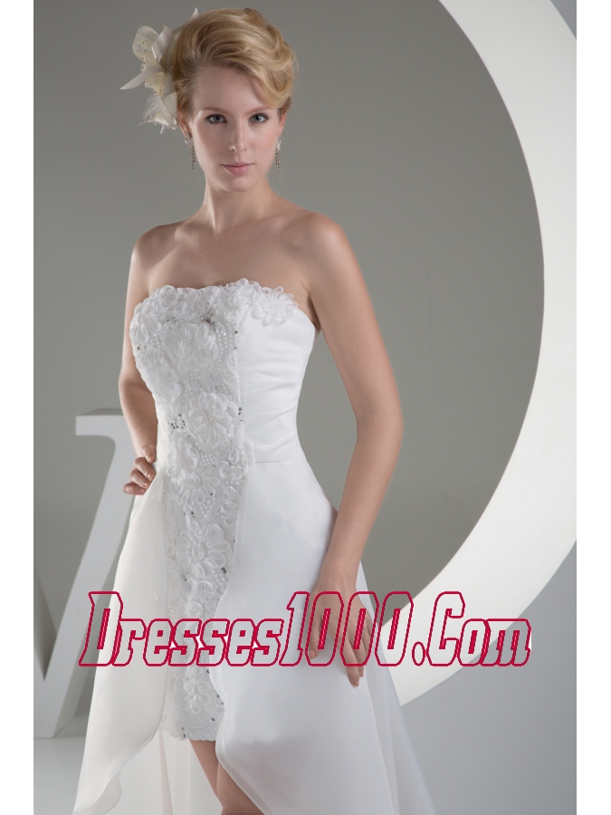 Discount Hand Made Flowers High Low Strapless Prom Dress