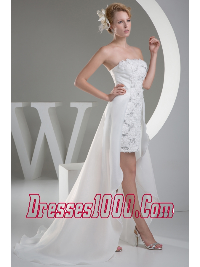 Discount Hand Made Flowers High Low Strapless Prom Dress