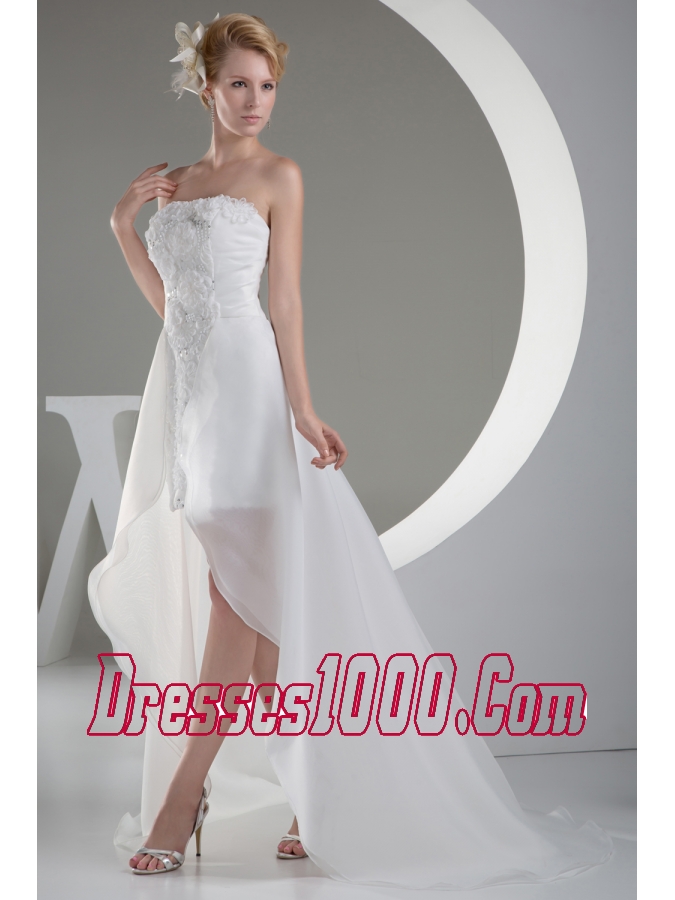 Discount Hand Made Flowers High Low Strapless Prom Dress