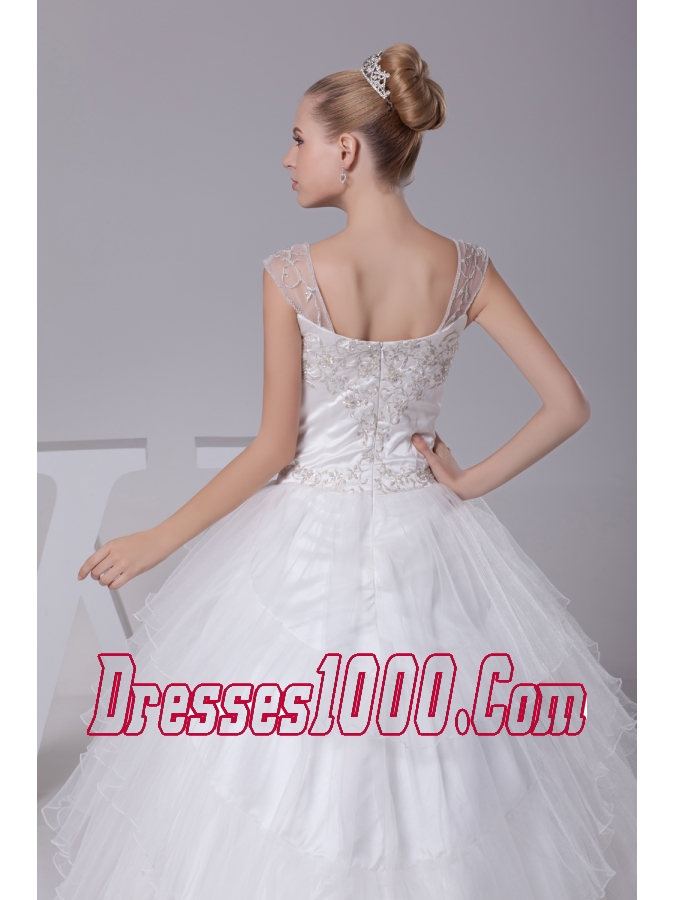 Embroidery Ball Gown Court Train Square Wedding Dress