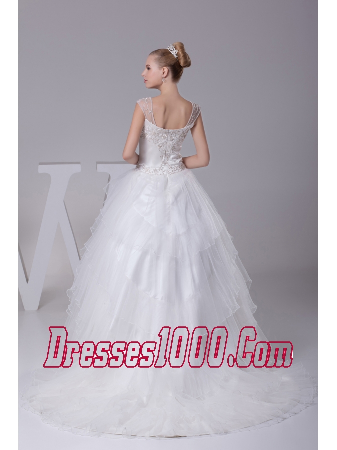 Embroidery Ball Gown Court Train Square Wedding Dress