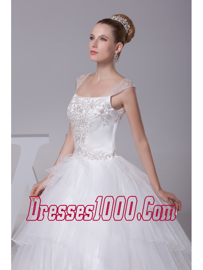 Embroidery Ball Gown Court Train Square Wedding Dress